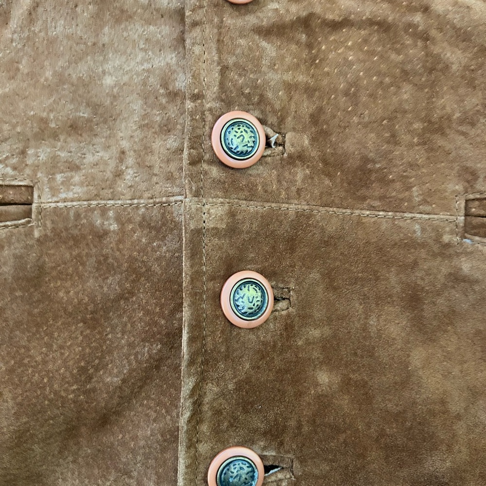 Beyond Brown Suede Button Front Vest with Orange Lining Vintage large - Picture 6 of 9